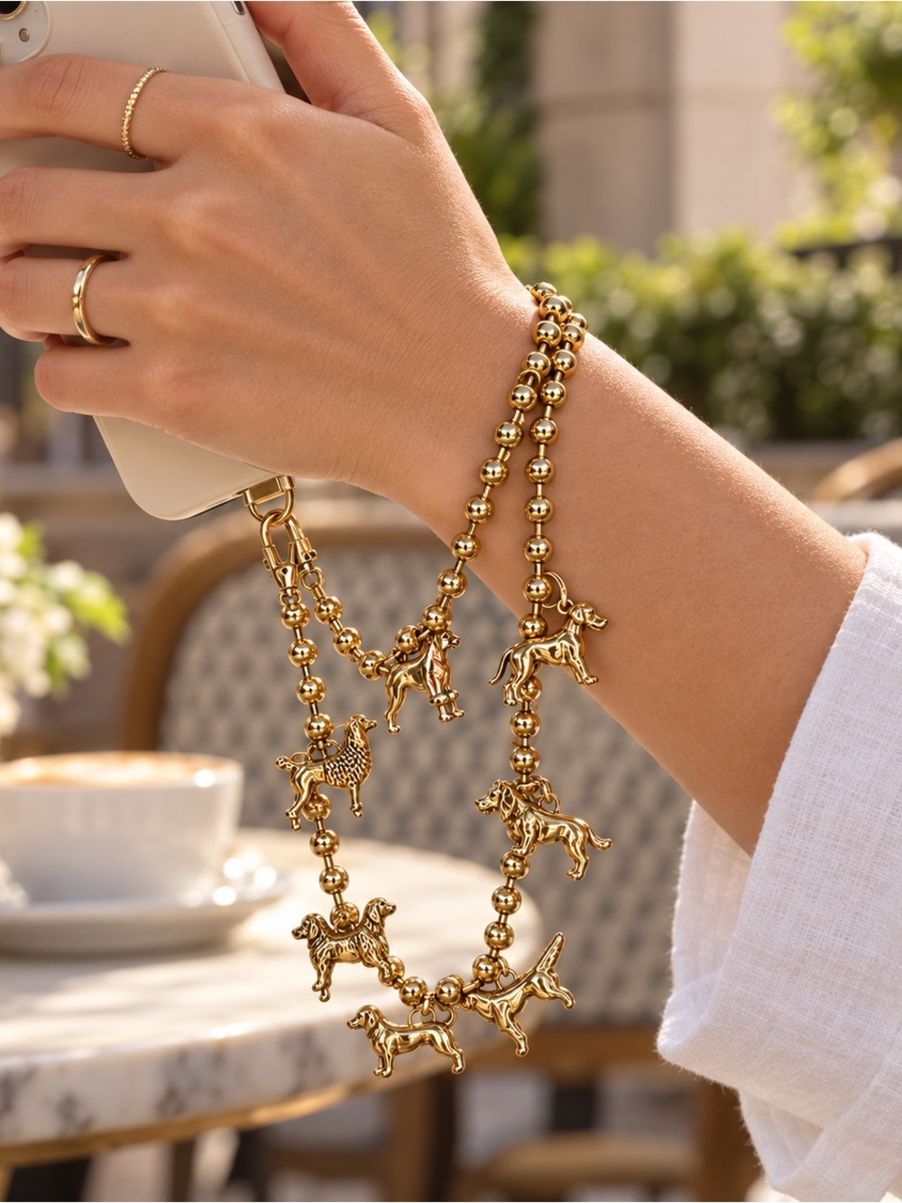 NWT Anthropologie Gold Dog Charm Phone Strap